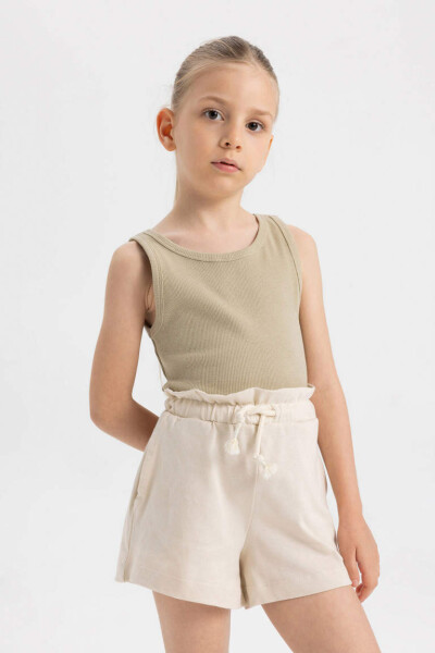 Girls' Drawstring Waist Shorts Light Beige - 3