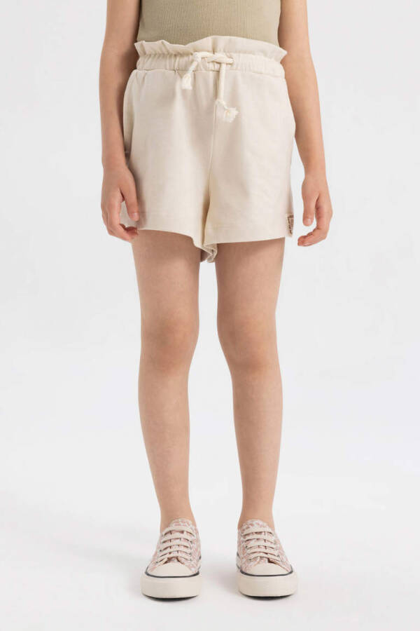 Girls' Drawstring Waist Shorts Light Beige - 4