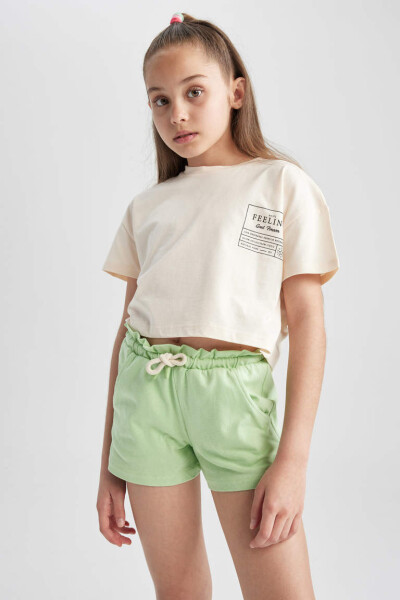 Girls' Drawstring Waist Shorts Light Green - 5