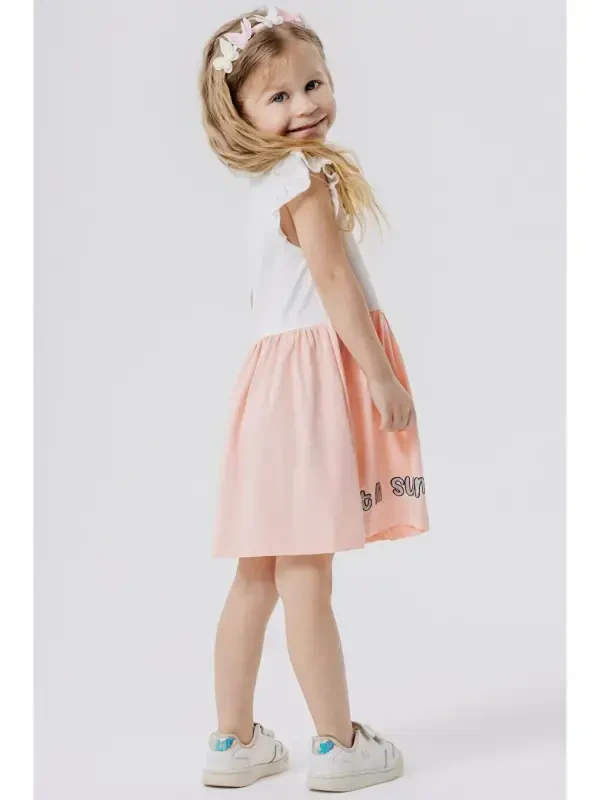 Girl's Dress with Pockets, Glittery Kitten Print, Ecru (1.5-4 Years Old)-Ecru - 2