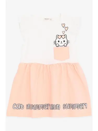 Girl's Dress with Pockets, Glittery Kitten Print, Ecru (1.5-4 Years Old)-Ecru - 4