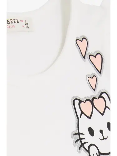 Girl's Dress with Pockets, Glittery Kitten Print, Ecru (1.5-4 Years Old)-Ecru - 6