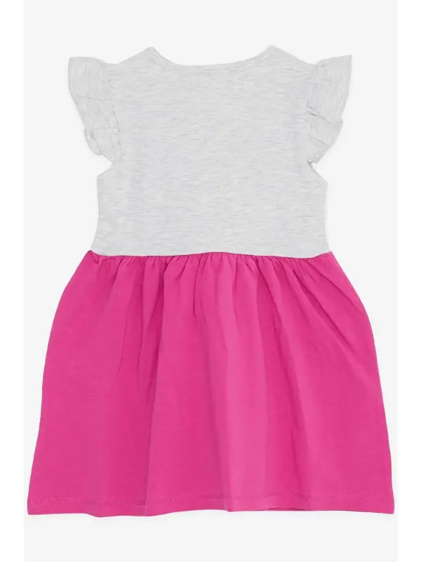 Girl's Dress with Pockets, Glittery Kitten Print, Light Gray Melange (1.5-3 Years)-Gray - 2