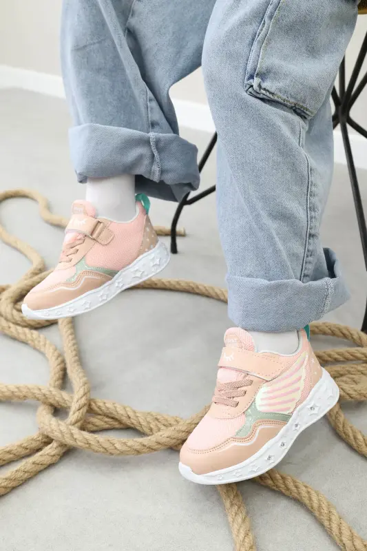 Girls' Elastic and Velcro Patterned Lighted Sneaker Sport Children and Baby Shoes 141xca058 - 1