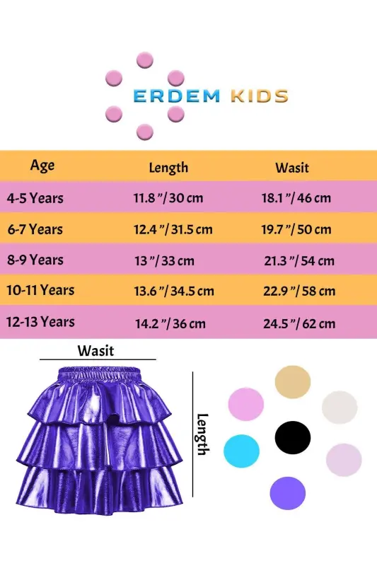 Girls Elastic Waist Metallic Shiny Glittery 3 Layer Ruffle Skirt-Fuchsia - 6