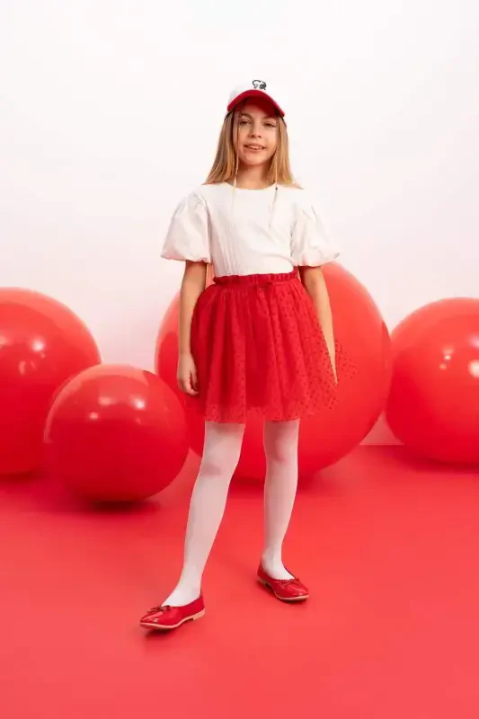 Girls' Elastic Waist Red Tulle Red Skirt B6929a824sm - DEFACTO