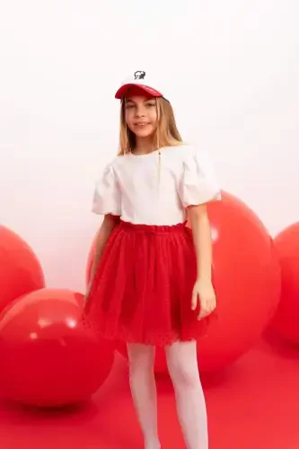 Girls' Elastic Waist Red Tulle Red Skirt B6929a824sm - DEFACTO (1)