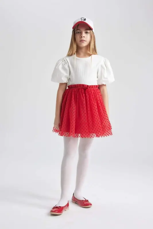 Girls' Elastic Waist Red Tulle Red Skirt B6929a824sm - 4