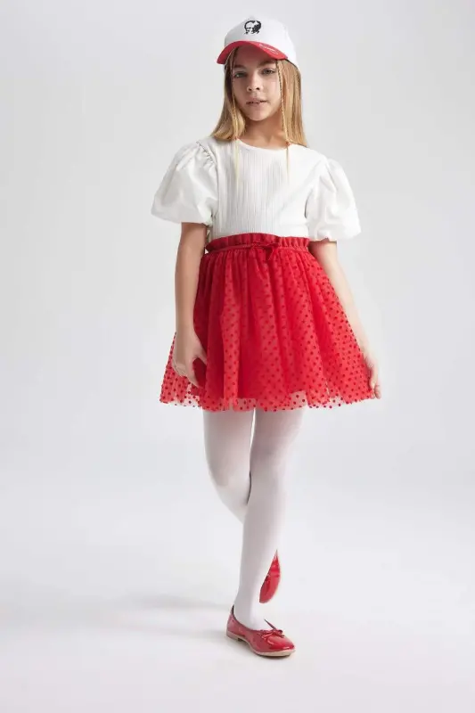 Girls' Elastic Waist Red Tulle Red Skirt B6929a824sm - 5