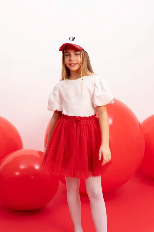 Girls' Elastic Waist Red Tulle Red Skirt B6929a824sm - 2