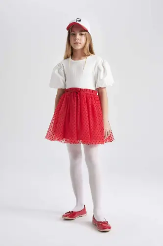 Girls' Elastic Waist Red Tulle Red Skirt B6929a824sm - 3