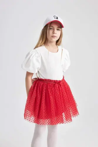 Girls' Elastic Waist Red Tulle Red Skirt B6929a824sm - 6