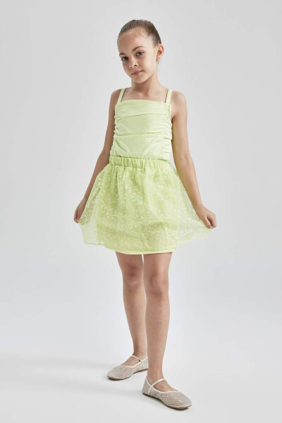 Girls' Elastic Waist Tulle Skirt Light Green - 3