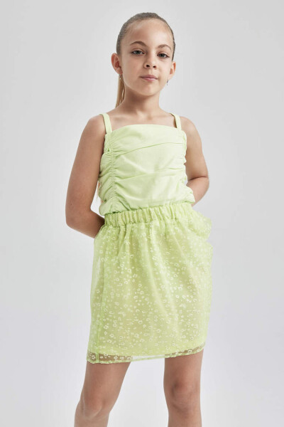 Girls' Elastic Waist Tulle Skirt Light Green - 4