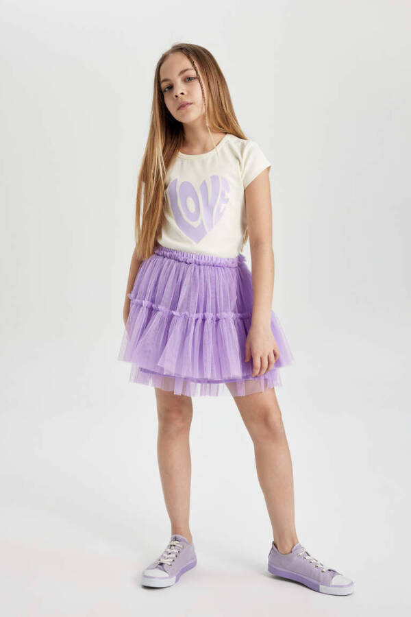 Girls Elastic Waist Tulle Skirt Lilac - 1