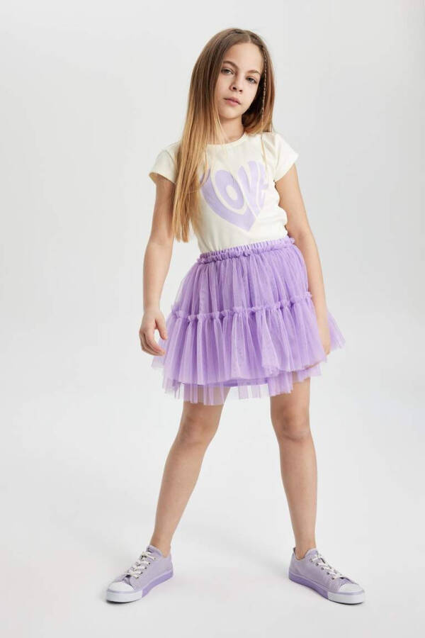 Girls Elastic Waist Tulle Skirt Lilac - 2