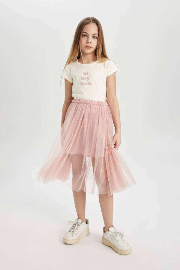 Girls' Elastic Waist Tulle Skirt Rose - 1