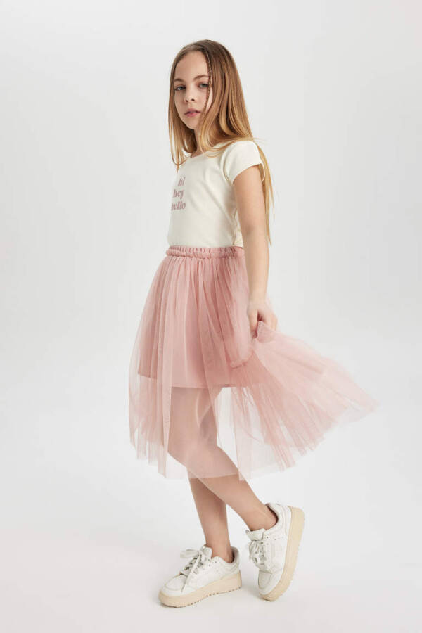 Girls' Elastic Waist Tulle Skirt Rose - 2