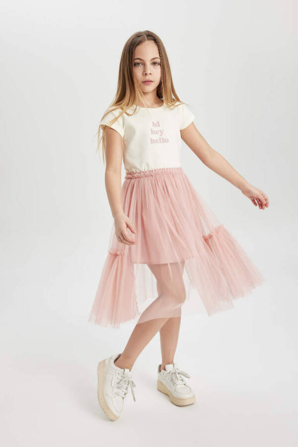 Girls' Elastic Waist Tulle Skirt Rose - 3