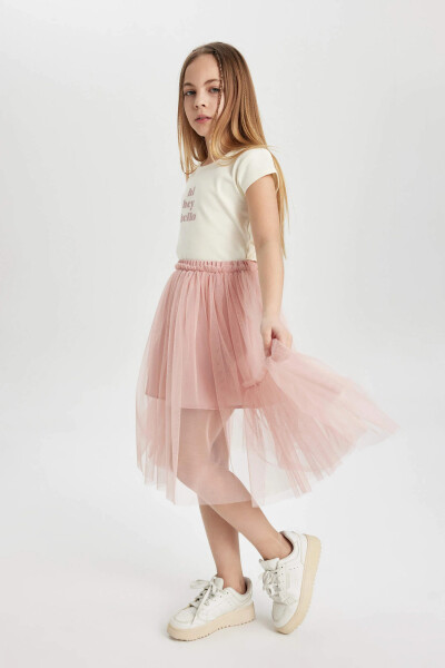 Girls' Elastic Waist Tulle Skirt Rose - 6