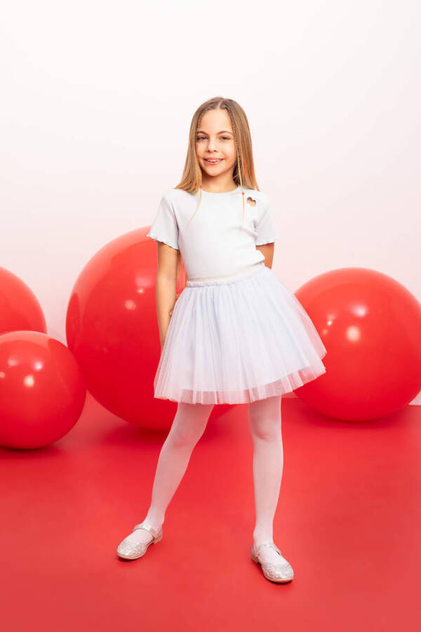 Girls' Elastic Waist White Tutu Skirt Light Blue - 1