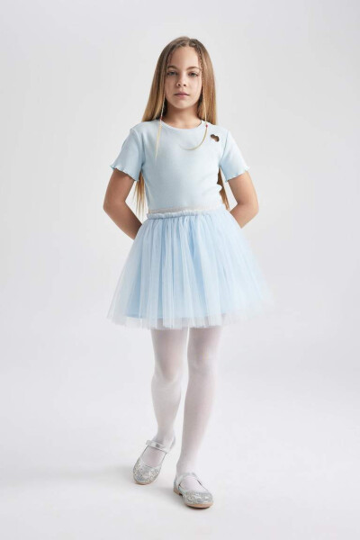 Girls' Elastic Waist White Tutu Skirt Light Blue - 4