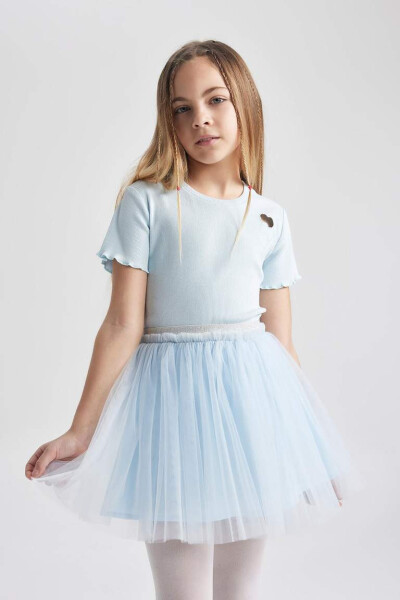 Girls' Elastic Waist White Tutu Skirt Light Blue - 6