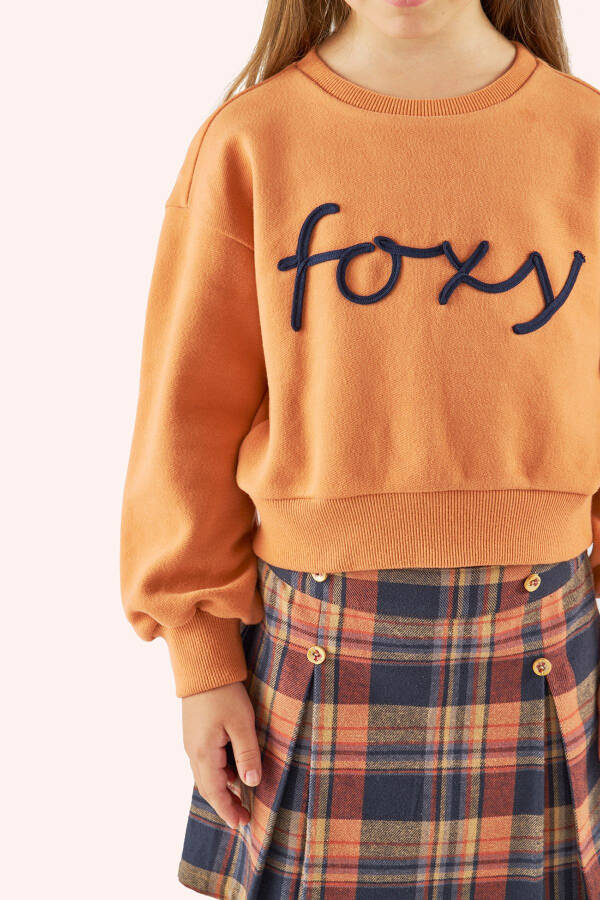 Girl's Embroidered Detail Brick Red Sweatshirt - 2