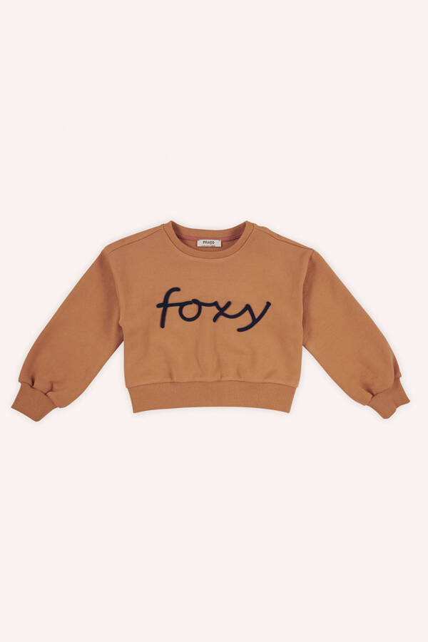 Girl's Embroidered Detail Brick Red Sweatshirt - 3