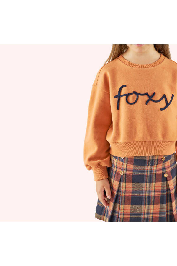 Girl's Embroidered Detail Brick Red Sweatshirt - 5