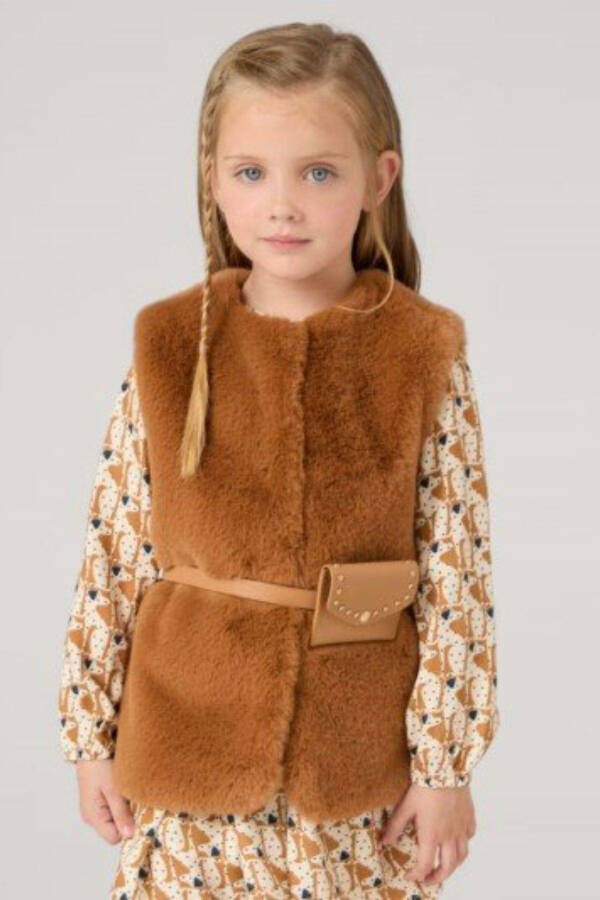 Girls' Faux Fur Plush Waistcoat - 1