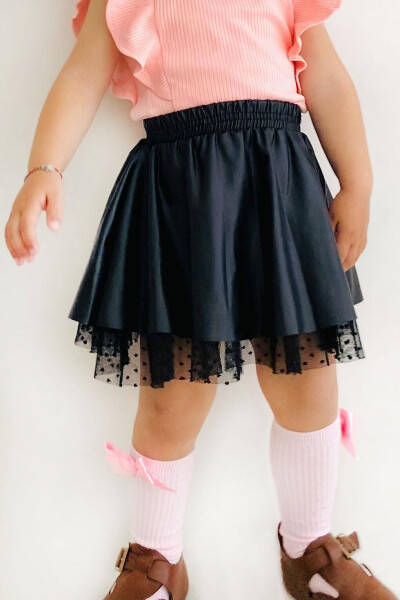 Girls Faux Leather Skirt Tulle Black (3-6 Years) - 9