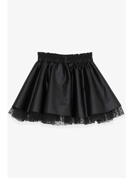 Girls Faux Leather Skirt Tulle Black (3-6 Years) - 5