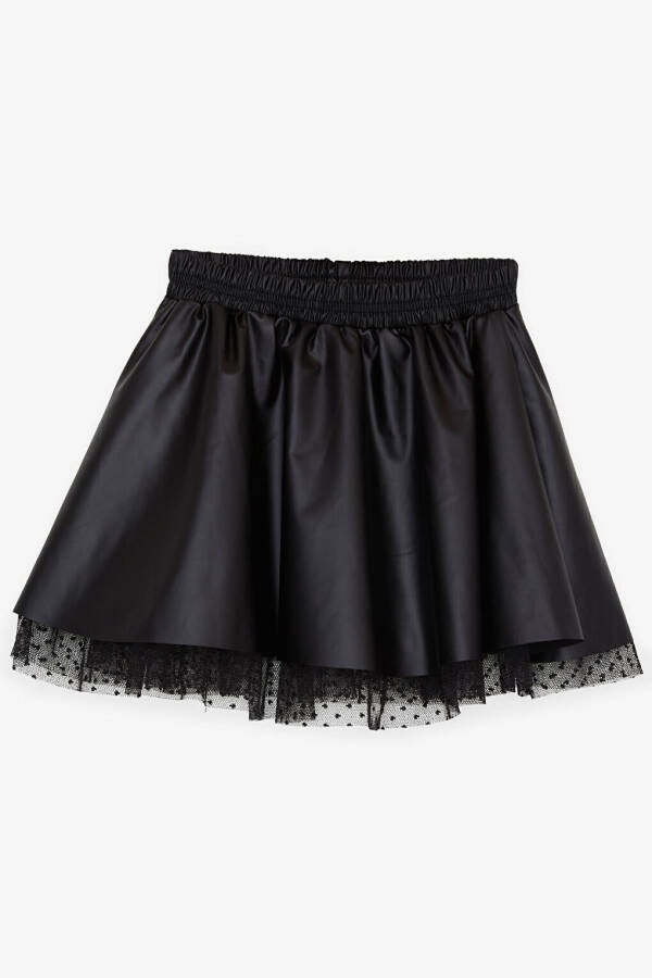 Girls Faux Leather Skirt with Tulle, Elastic Waist, Black (8-12 Years) - 5