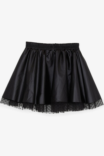 Girls Faux Leather Skirt with Tulle, Elastic Waist, Black (8-12 Years) - 6