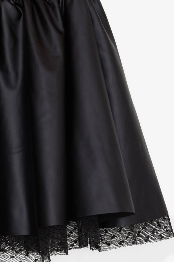 Girls Faux Leather Skirt with Tulle, Elastic Waist, Black (8-12 Years) - 8