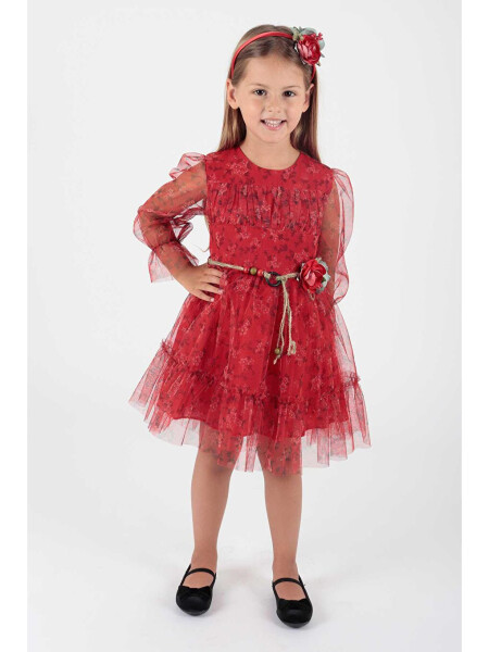 Girls Floral Print Crowned Belted Dress Ak2202 - LC WAIKIKI