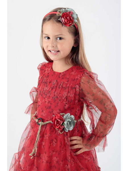 Girls Floral Print Crowned Belted Dress Ak2202 - 4