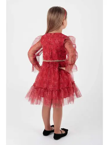 Girls Floral Print Crowned Belted Dress Ak2202 