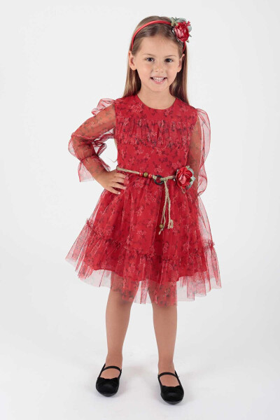 Girls Floral Print Crowned Belted Dress Ak2202 - 6
