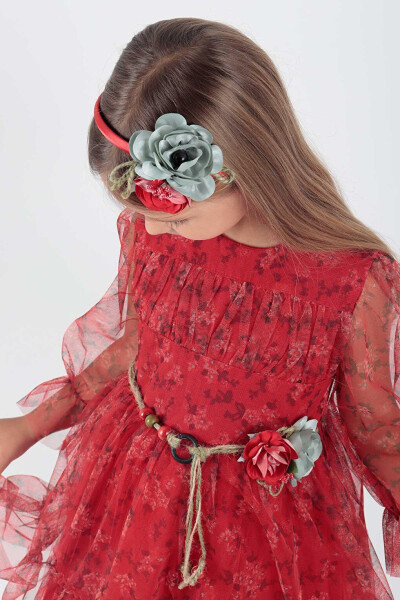 Girls Floral Print Crowned Belted Dress Ak2202 - 8