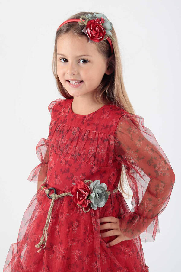 Girls Floral Print Crowned Belted Dress Ak2202 - 9