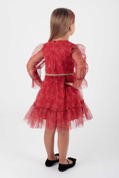 Girls Floral Print Crowned Belted Dress Ak2202 - 10