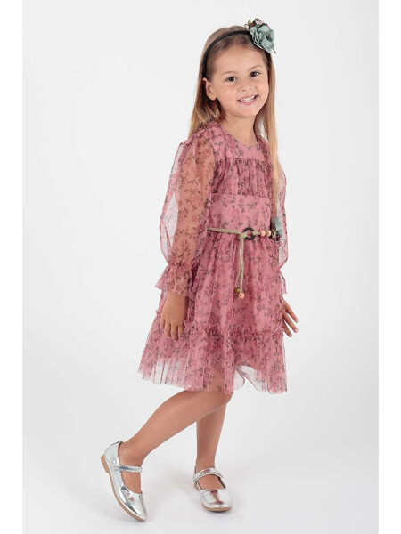 Girls' Floral Printed Crown Belt Dress Ak2202 - LC WAIKIKI (1)