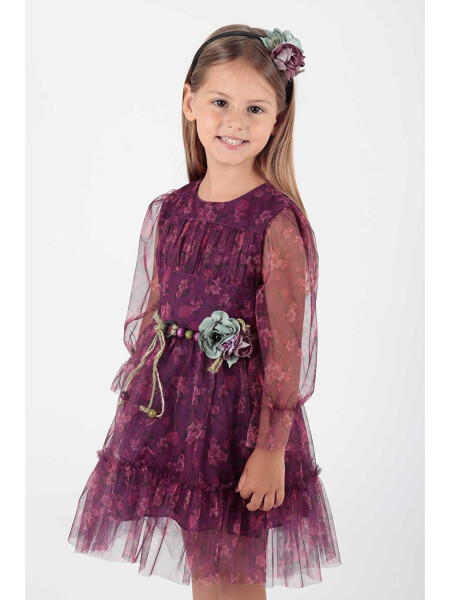 Girl's Floral Printed Crowned Belted Dress Ak2202 - LC WAIKIKI