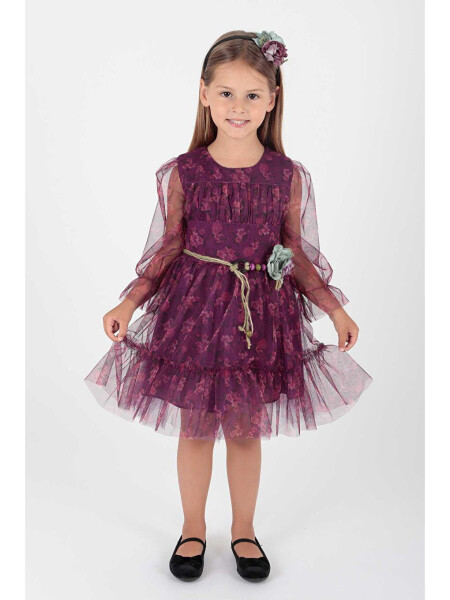 Girl's Floral Printed Crowned Belted Dress Ak2202 - LC WAIKIKI (1)