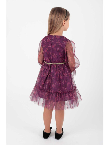 Girl's Floral Printed Crowned Belted Dress Ak2202 - 5