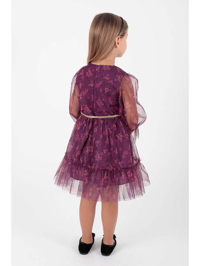 Girl's Floral Printed Crowned Belted Dress Ak2202 - 5