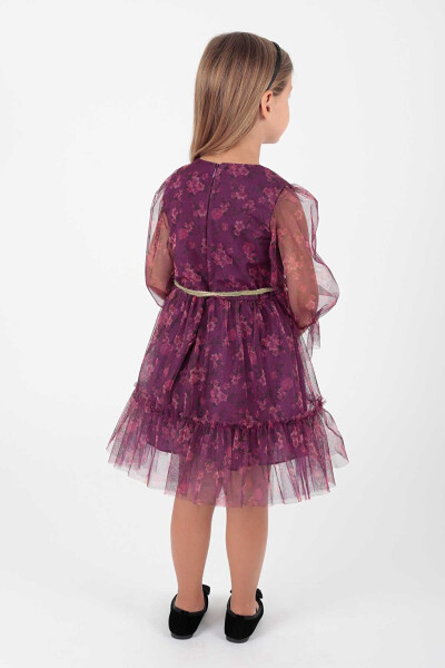 Girl's Floral Printed Crowned Belted Dress Ak2202 - 10