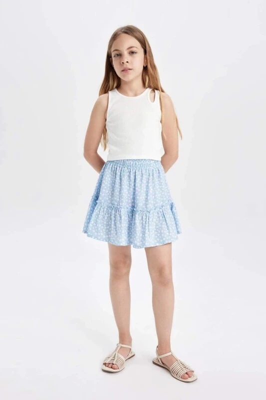 Girls' Floral Viscose Skirt B4459A824SM - DEFACTO